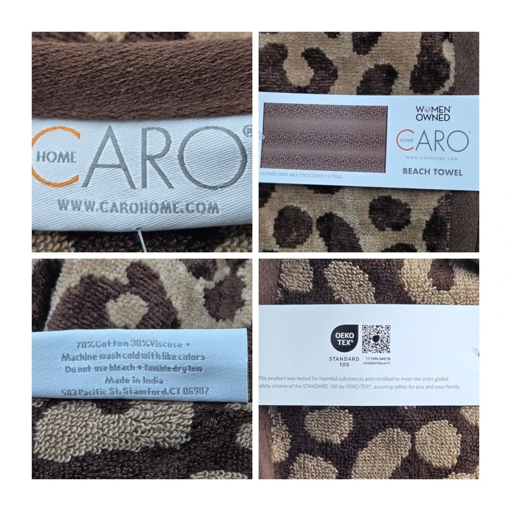 Caro Home Leopard Print Beach Towel Absorbent Tan Brown Quick Dry 36x68 Pool Spa